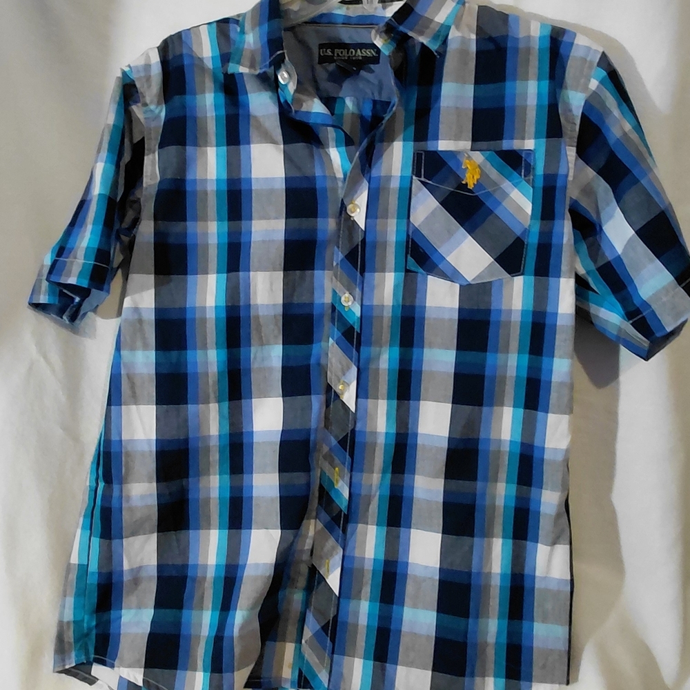 U.S. Polo Assn Kids Blue and White Checkered Shirt